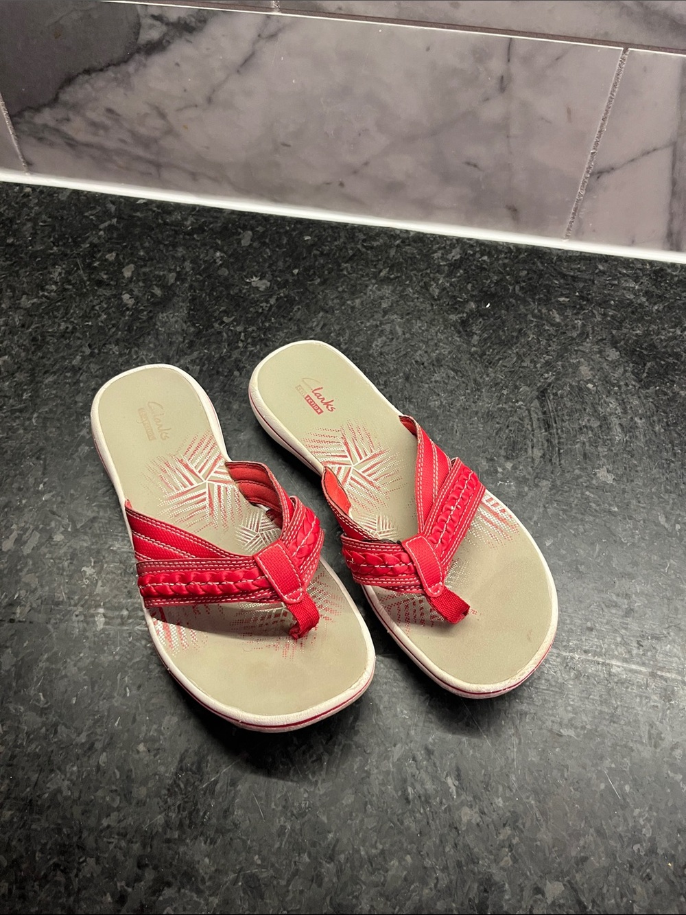 Clarks Women's Red Braided Strap Sandals